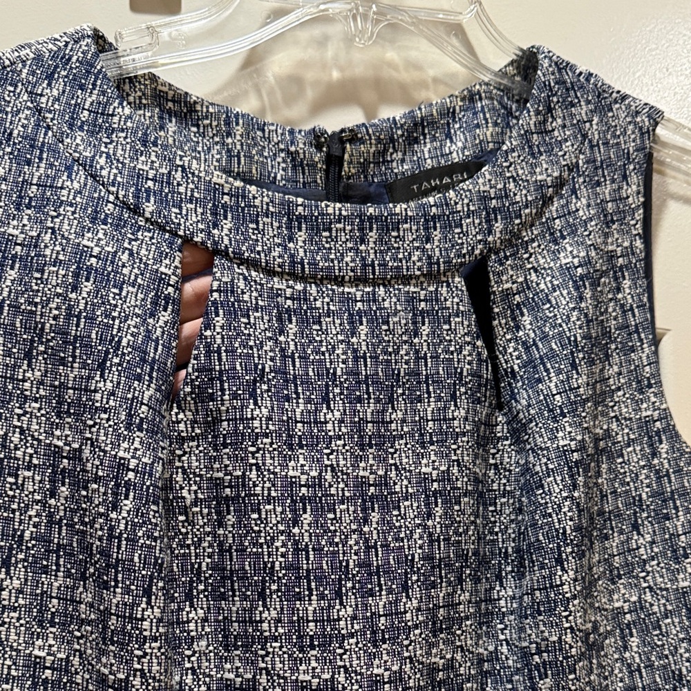 Tahari ASL Blue & White Tweed Dress - professional office attire - Picture 4 of 6